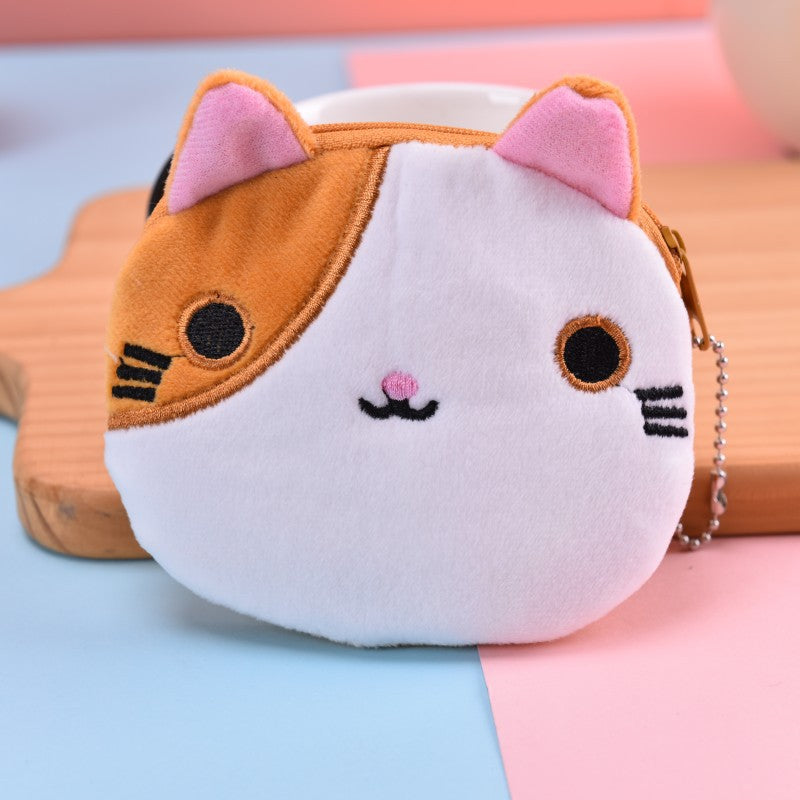 Dompet Koin Bundar Bulu Kepala Kucing Lucu