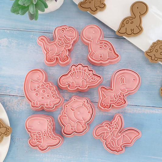 Set 8 Pcs Cookies Cutter Stamp Cetakan Kue Kering Press Tema Binatang Dinosaur