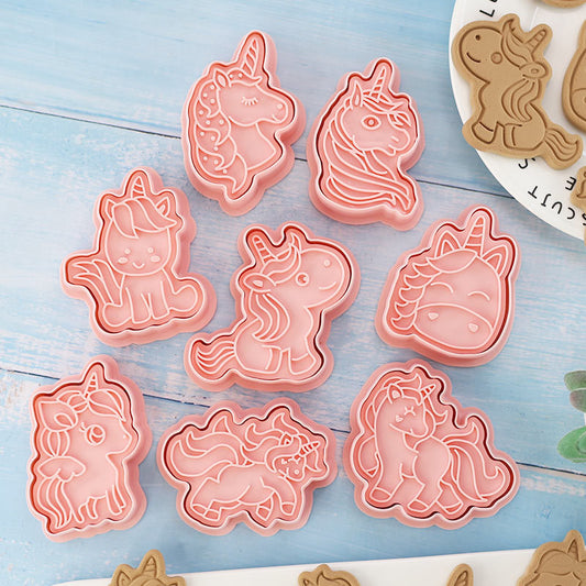 Set 8 Pcs Cookies Cutter Stamp Cetakan Kue Kering Press Tema Binatang Unicorn