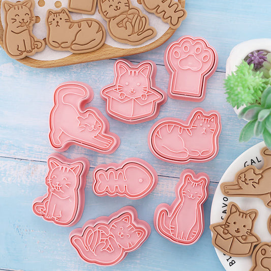 Set 8 Pcs Cookies Cutter Stamp Cetakan Kue Kering Press Tema Binatang Kucing Cat