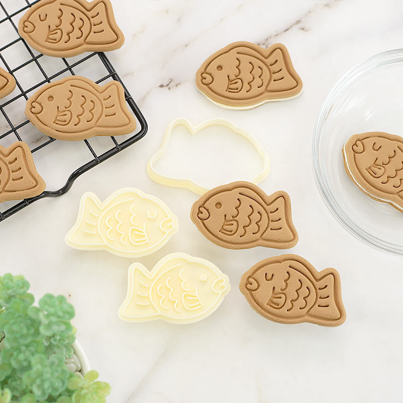 Set 3 Pcs Cookies Cutter Stamp Cetakan Kue Kering Press Tema Ikan Taiyaki Bungeoppang