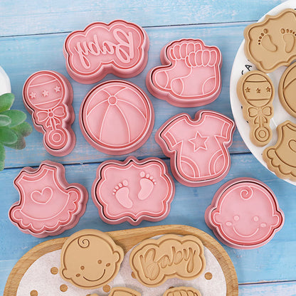 Set 8 Pcs Cookies Cutter Stamp Cetakan Kue Kering Press Tema Baby Shower