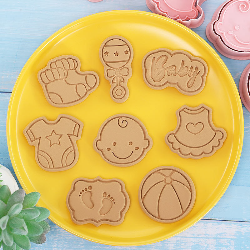 Set 8 Pcs Cookies Cutter Stamp Cetakan Kue Kering Press Tema Baby Shower