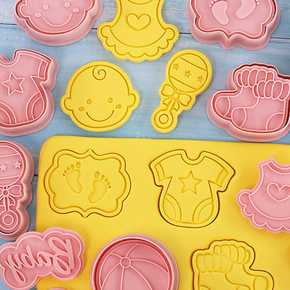 Set 8 Pcs Cookies Cutter Stamp Cetakan Kue Kering Press Tema Baby Shower