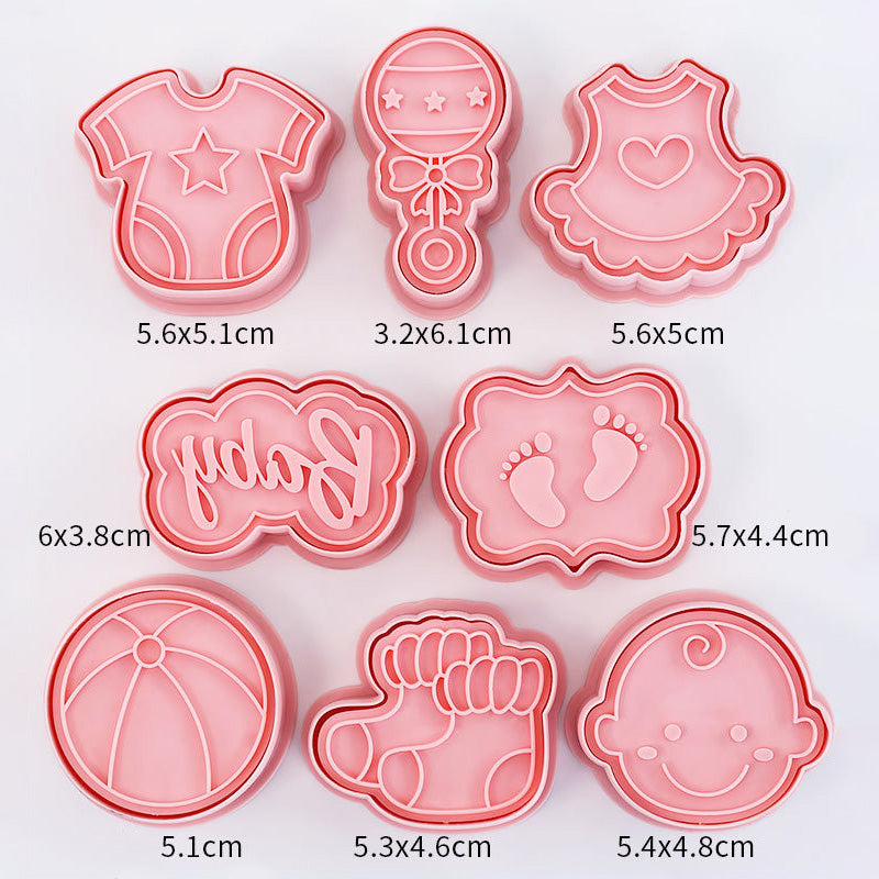 Set 8 Pcs Cookies Cutter Stamp Cetakan Kue Kering Press Tema Baby Shower