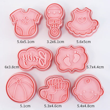 Set 8 Pcs Cookies Cutter Stamp Cetakan Kue Kering Press Tema Baby Shower