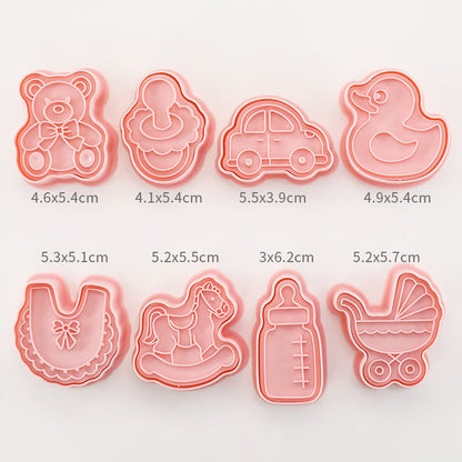 Set 8 Pcs Cookies Cutter Stamp Cetakan Kue Kering Press Tema Baby Shower