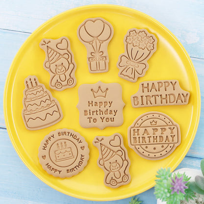 Set 8 Pcs Cookies Cutter Stamp Cetakan Kue Kering Press Tema Ulang Tahun Birthday