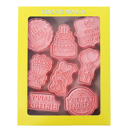 Set 8 Pcs Cookies Cutter Stamp Cetakan Kue Kering Press Tema Ulang Tahun Birthday