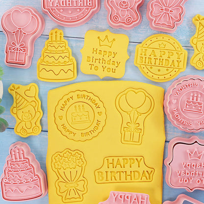 Set 8 Pcs Cookies Cutter Stamp Cetakan Kue Kering Press Tema Ulang Tahun Birthday