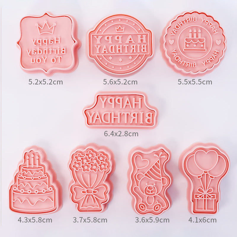 Set 8 Pcs Cookies Cutter Stamp Cetakan Kue Kering Press Tema Ulang Tahun Birthday