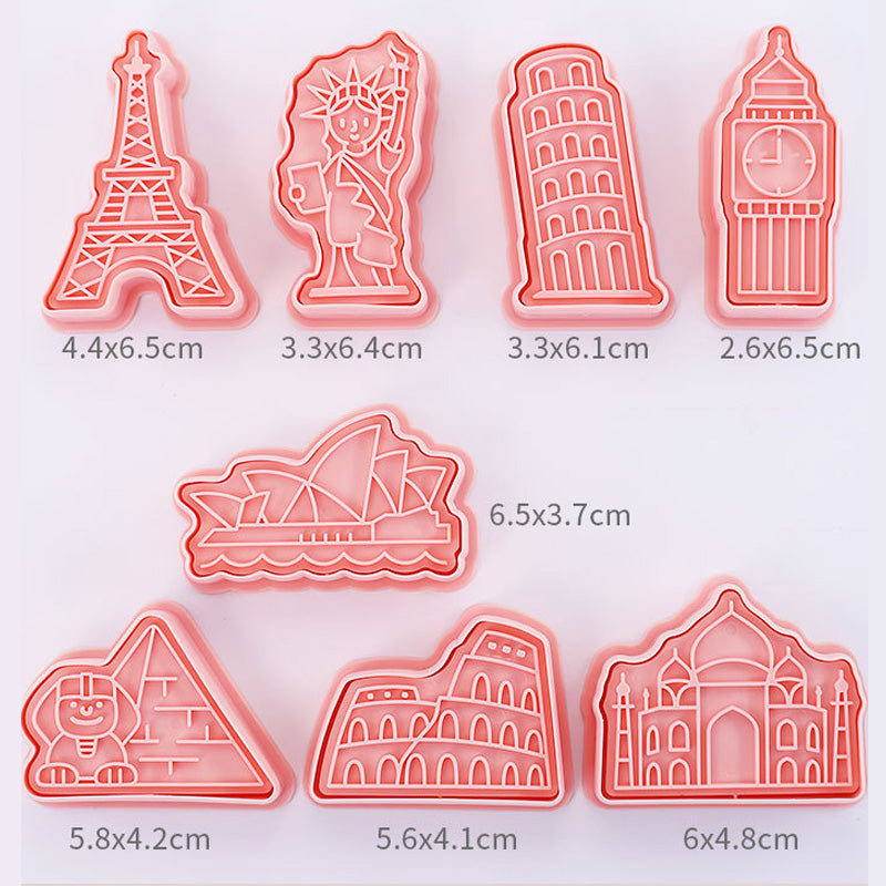 Set 8 Pcs Cookies Cutter Stamp Cetakan Kue Kering Press Tema Building