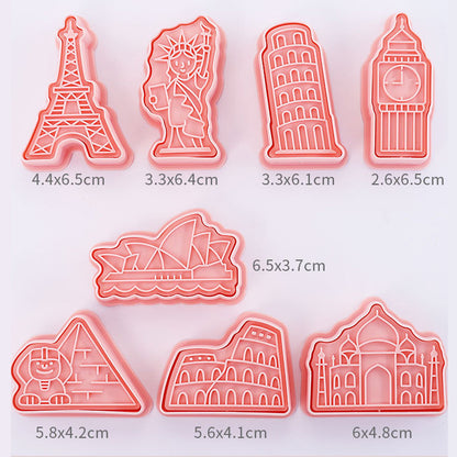 Set 8 Pcs Cookies Cutter Stamp Cetakan Kue Kering Press Tema Building