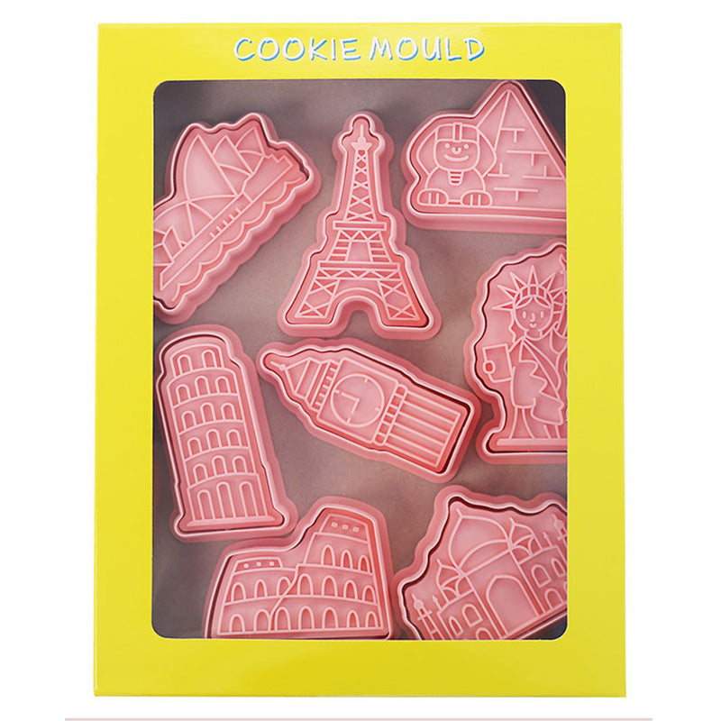 Set 8 Pcs Cookies Cutter Stamp Cetakan Kue Kering Press Tema Building