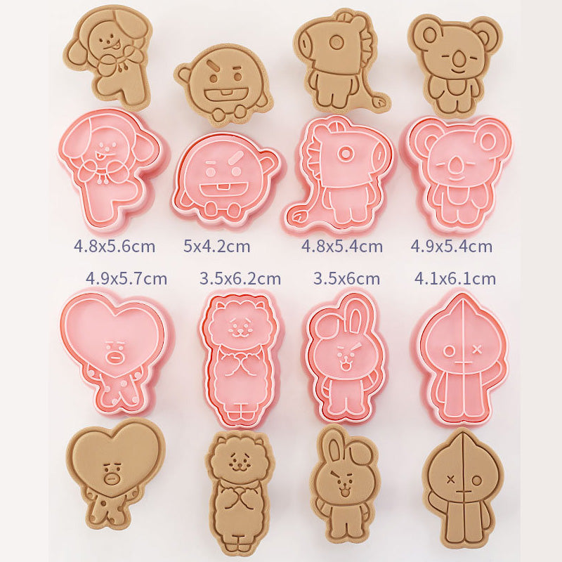 Set 8 Pcs Cookies Cutter Stamp Cetakan Kue Kering Press Tema BT21