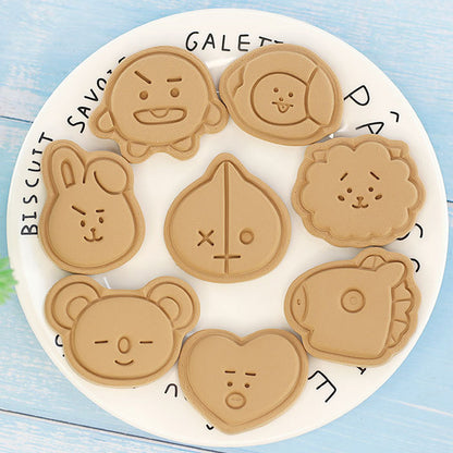 Set 8 Pcs Cookies Cutter Stamp Cetakan Kue Kering Press Tema BT21