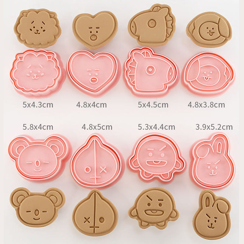 Set 8 Pcs Cookies Cutter Stamp Cetakan Kue Kering Press Tema BT21