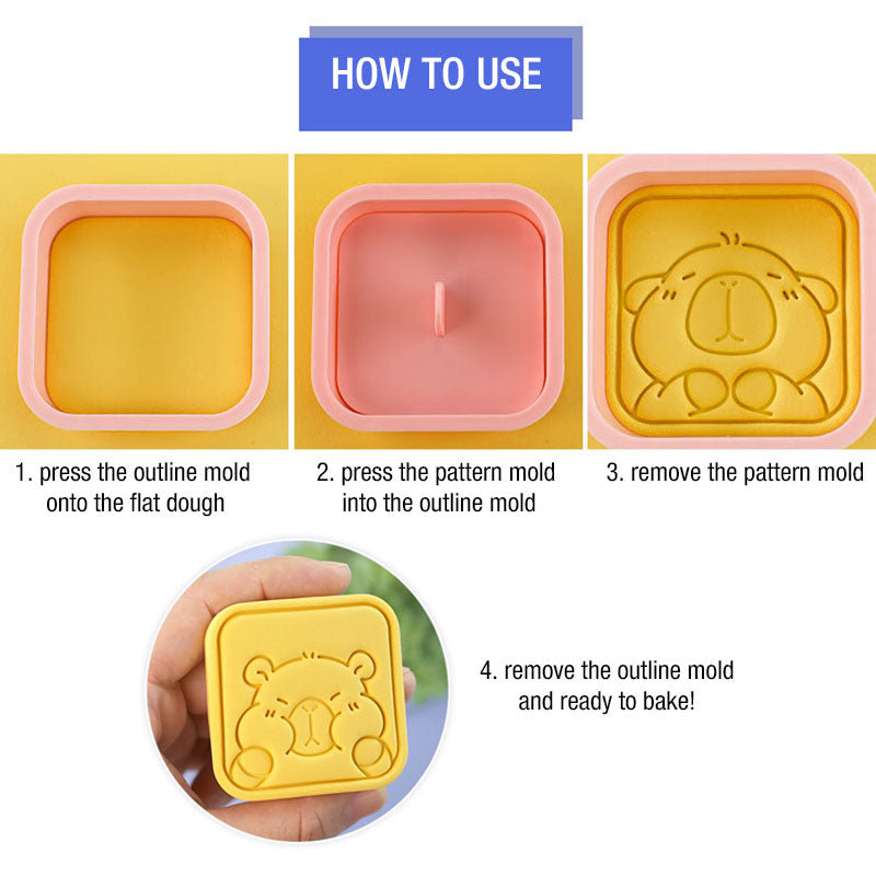 Set 8 Pcs Cookies Cutter Stamp Cetakan Kue Kering Press Tema Binatang Capybara Lucu