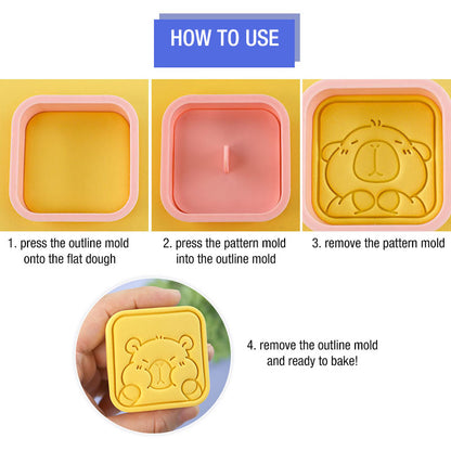 Set 8 Pcs Cookies Cutter Stamp Cetakan Kue Kering Press Tema Binatang Capybara Lucu