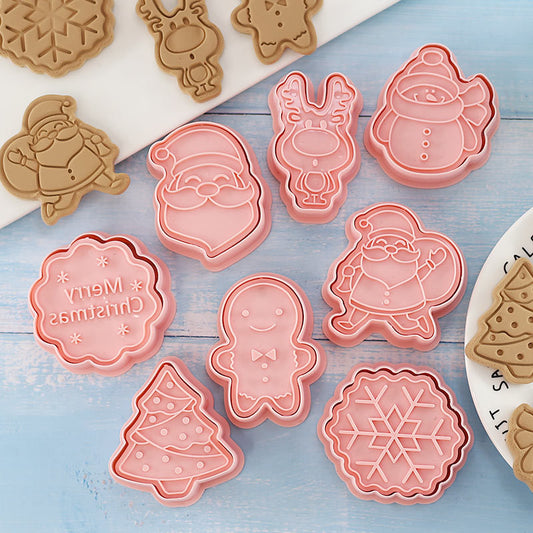 Set 8 Pcs Cookies Cutter Stamp Cetakan Kue Kering Press Tema Natal Christmas