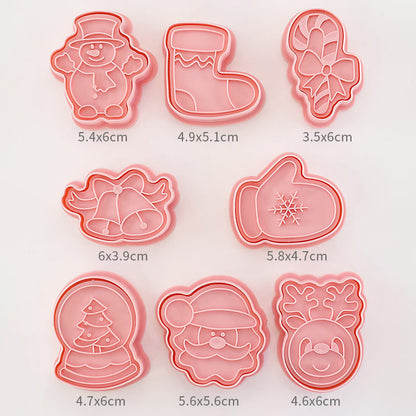 Set 8 Pcs Cookies Cutter Stamp Cetakan Kue Kering Press Tema Natal Christmas