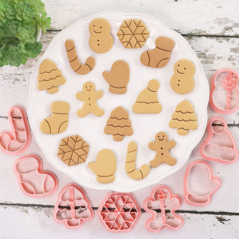 Set 8 Pcs Cookies Cutter Stamp Cetakan Kue Kering Press Tema Natal Christmas