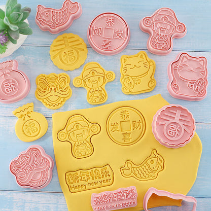 Set 8 Pcs Cookies Cutter Stamp Cetakan Kue Kering Press Tema Imlek Chinese New Year