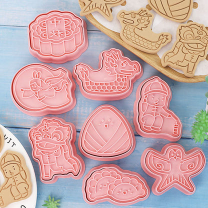 Set 8 Pcs Cookies Cutter Stamp Cetakan Kue Kering Press Tema Imlek Chinese New Year