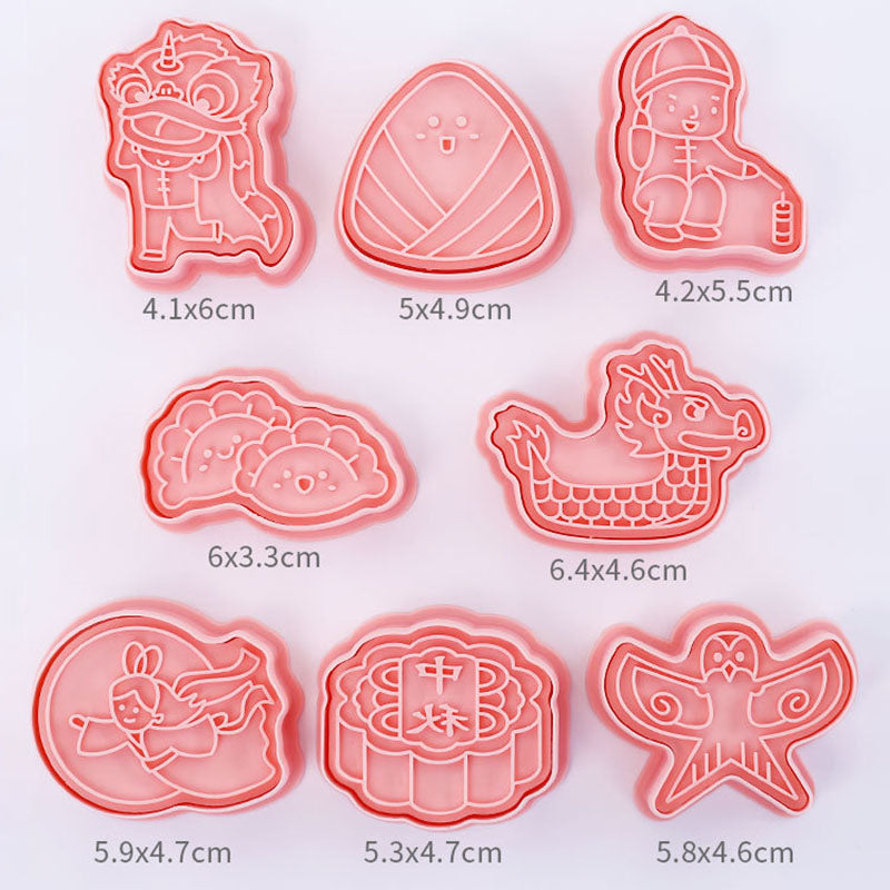 Set 8 Pcs Cookies Cutter Stamp Cetakan Kue Kering Press Tema Imlek Chinese New Year