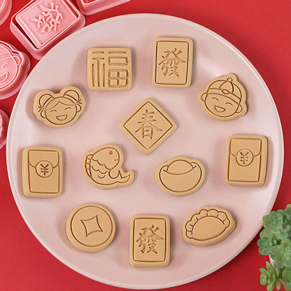 Set 8 Pcs Cookies Cutter Stamp Cetakan Kue Kering Press Tema Imlek Chinese New Year