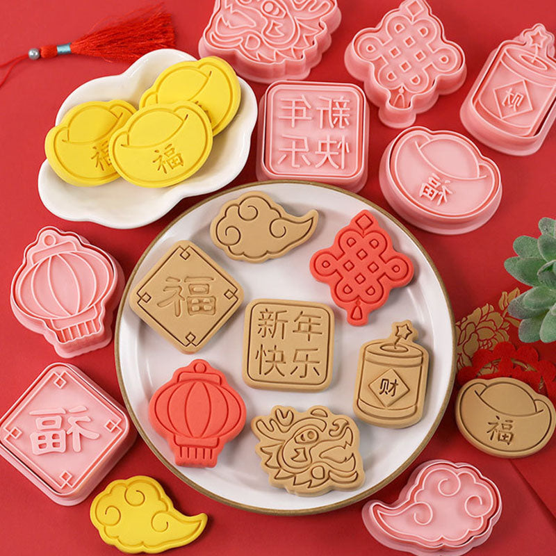 Set 8 Pcs Cookies Cutter Stamp Cetakan Kue Kering Press Tema Imlek Chinese New Year