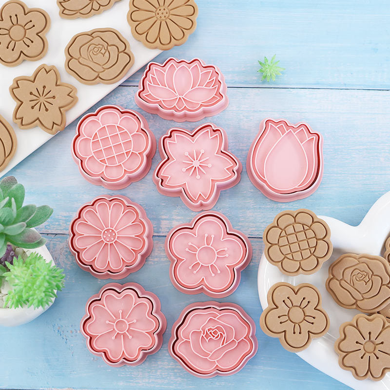 Set 8 Pcs Cookies Cutter Stamp Cetakan Kue Kering Press Tema Bunga Flower