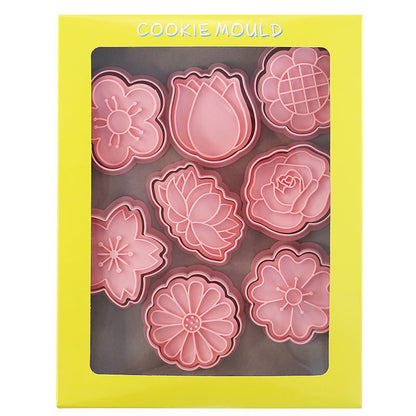 Set 8 Pcs Cookies Cutter Stamp Cetakan Kue Kering Press Tema Bunga Flower