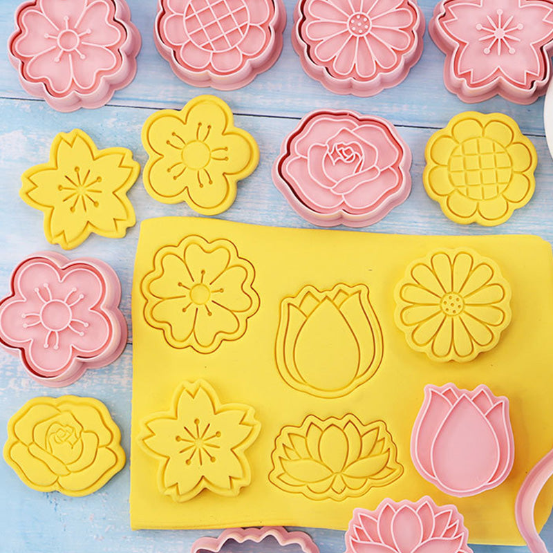 Set 8 Pcs Cookies Cutter Stamp Cetakan Kue Kering Press Tema Bunga Flower