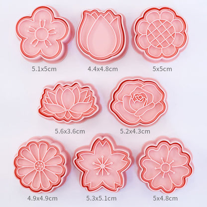 Set 8 Pcs Cookies Cutter Stamp Cetakan Kue Kering Press Tema Bunga Flower