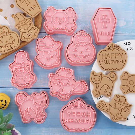 Set 8 Pcs Cookies Cutter Stamp Cetakan Kue Kering Press Tema Halloween