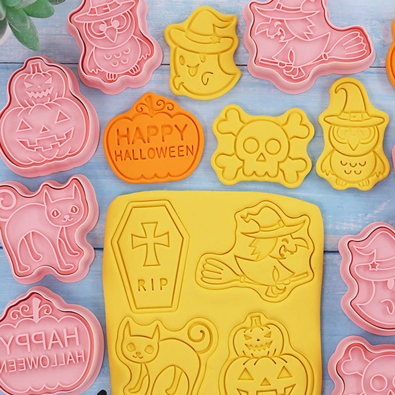 Set 8 Pcs Cookies Cutter Stamp Cetakan Kue Kering Press Tema Halloween