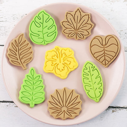 Set 8 Pcs Cookies Cutter Stamp Cetakan Kue Kering Press Tema Daun Pohon Plant Leaf