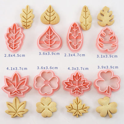 Set 8 Pcs Cookies Cutter Stamp Cetakan Kue Kering Press Tema Daun Pohon Plant Leaf