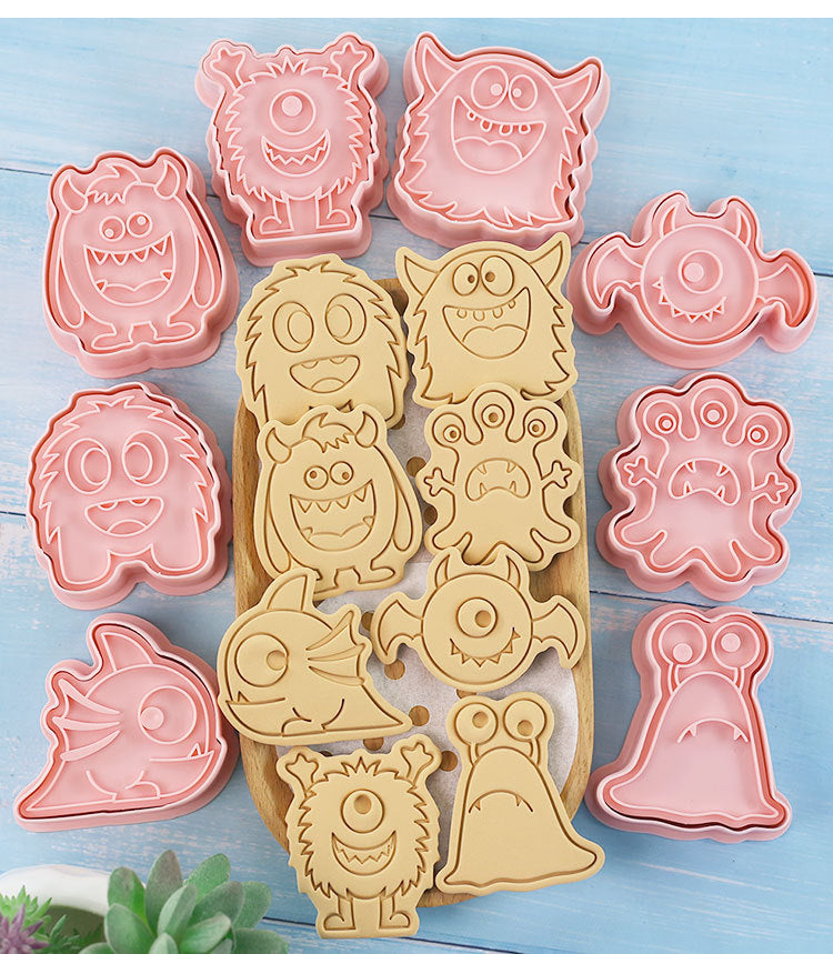 Set 8 Pcs Cookies Cutter Stamp Cetakan Kue Kering Press Tema Monster Lucu