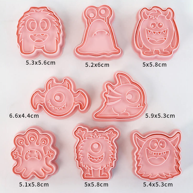 Set 8 Pcs Cookies Cutter Stamp Cetakan Kue Kering Press Tema Monster Lucu