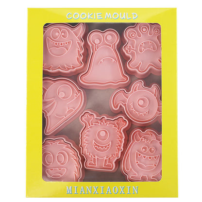 Set 8 Pcs Cookies Cutter Stamp Cetakan Kue Kering Press Tema Monster Lucu