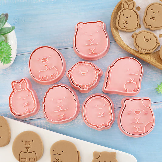 Set 8 Pcs Cookies Cutter Stamp Cetakan Kue Kering Press Tema Sumikko Gurashi