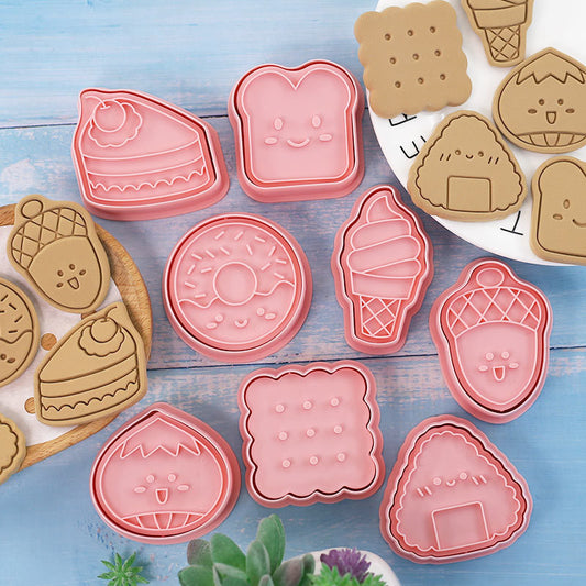 Set 8 Pcs Cookies Cutter Stamp Cetakan Kue Kering Press Tema Dessert Snack