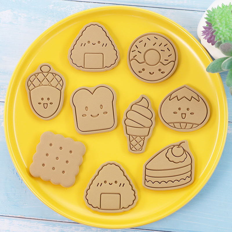 Set 8 Pcs Cookies Cutter Stamp Cetakan Kue Kering Press Tema Dessert Snack