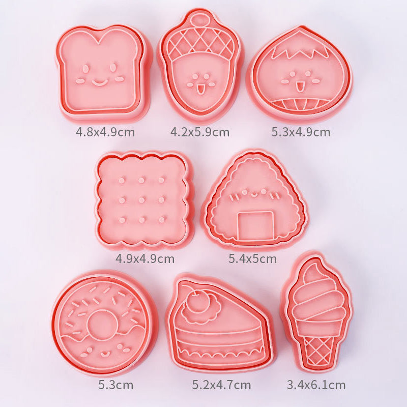Set 8 Pcs Cookies Cutter Stamp Cetakan Kue Kering Press Tema Dessert Snack