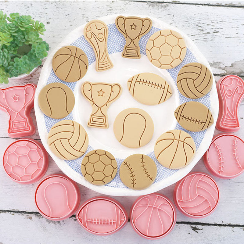 Set 8 Pcs Cookies Cutter Stamp Cetakan Kue Kering Press Tema Sport Bola Olahraga