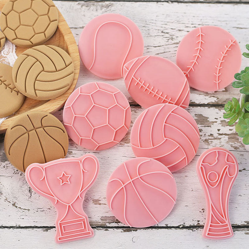 Set 8 Pcs Cookies Cutter Stamp Cetakan Kue Kering Press Tema Sport Bola Olahraga
