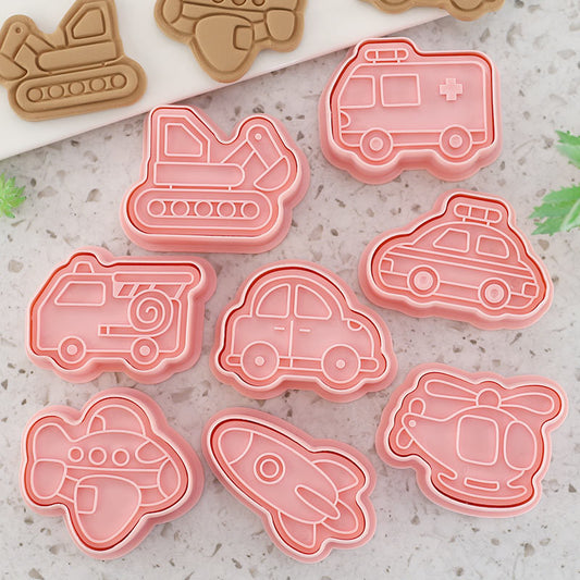 Set 8 Pcs Cookies Cutter Stamp Cetakan Kue Kering Press Tema Transportation