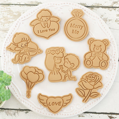 Set 8 Pcs Cookies Cutter Stamp Cetakan Kue Kering Press Tema Valentine